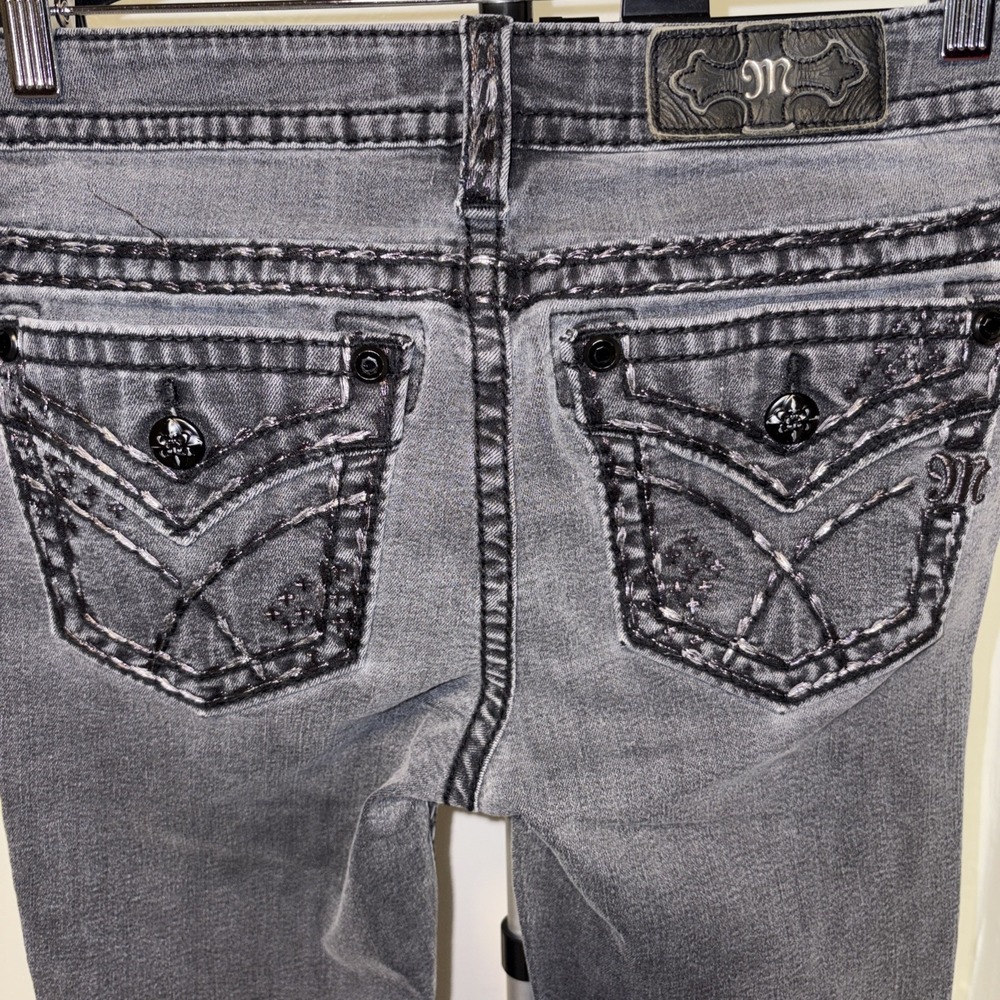 Miss Me Hailey Skinny Jeans Womens Size 28 Black Gray Embellished Pockets